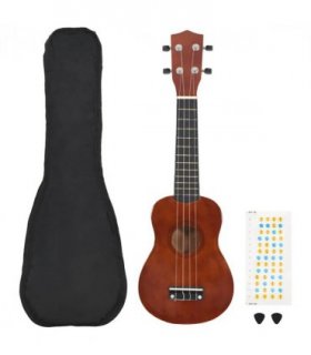vidaXL Soprano Ukulele Set with Bag for Kids Dark Wood 23" — Colour: dark brown