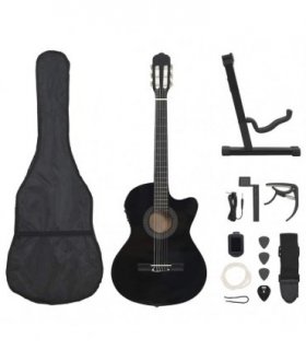 vidaXL 12 Piece Western Guitar Set with Equalizer and 6 Strings Black