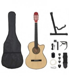 vidaXL 12 Piece Western Guitar Set with Equalizer and 6 Strings — Colour: light brown