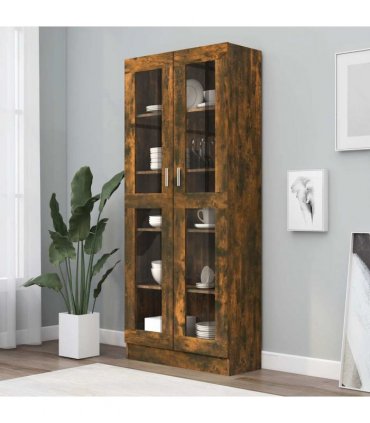 vidaXL Vitrine Cabinet Smoked Oak 82.5x30.5x185 cm Engineered Wood