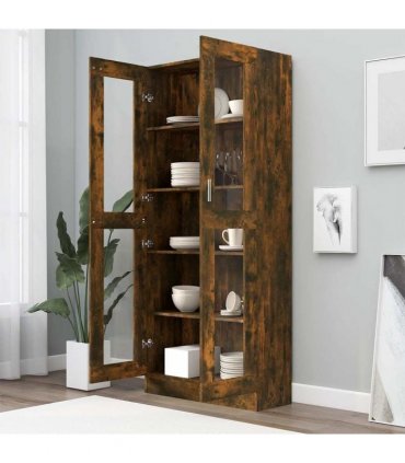 vidaXL Vitrine Cabinet Smoked Oak 82.5x30.5x185 cm Engineered Wood