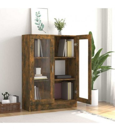 vidaXL Vitrine Cabinet Smoked Oak 82.5x30.5x115 cm Engineered Wood