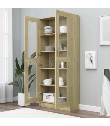 vidaXL Vitrine Cabinet Sonoma Oak 82.5x30.5x185 cm Engineered Wood