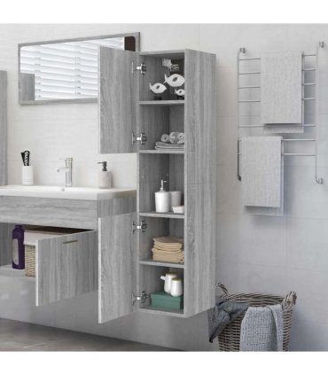 vidaXL Bathroom Cabinet Grey Sonoma 30x30x130 cm Engineered Wood