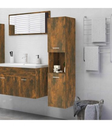 vidaXL Bathroom Cabinet Smoked Oak 30x30x130 cm Engineered Wood