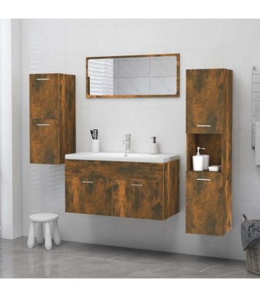 vidaXL Bathroom Cabinet Smoked Oak 30x30x130 cm Engineered Wood