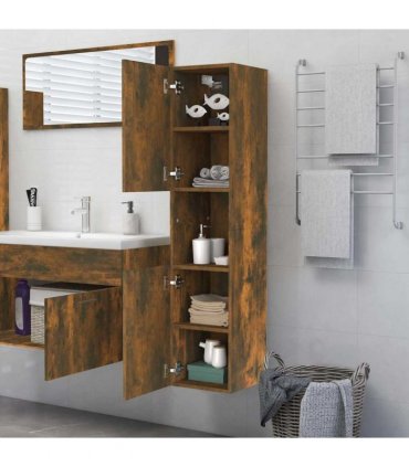 vidaXL Bathroom Cabinet Smoked Oak 30x30x130 cm Engineered Wood