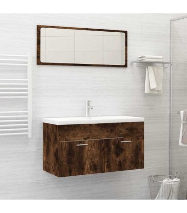 vidaXL 2 Piece Bathroom Furniture Set Smoked Oak Engineered Wood — V0672024661
