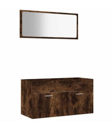 vidaXL 2 Piece Bathroom Furniture Set Smoked Oak Engineered Wood — V0672024661