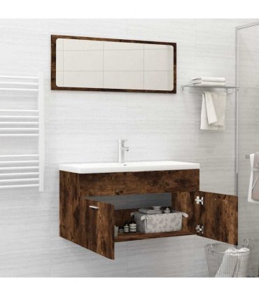 vidaXL 2 Piece Bathroom Furniture Set Smoked Oak Engineered Wood — V0672024661