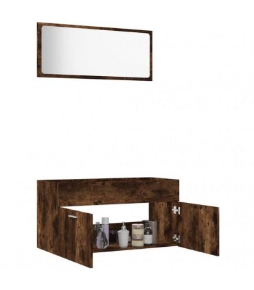 vidaXL 2 Piece Bathroom Furniture Set Smoked Oak Engineered Wood — V0672024661