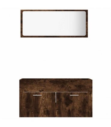 vidaXL 2 Piece Bathroom Furniture Set Smoked Oak Engineered Wood — V0672024661
