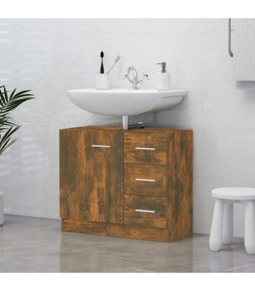 vidaXL Sink Cabinet Smoked Oak 63x30x54 cm Engineered Wood