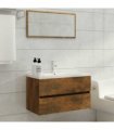 vidaXL 2 Piece Bathroom Furniture Set Smoked Oak Engineered Wood — V0672024718