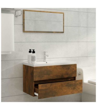 vidaXL 2 Piece Bathroom Furniture Set Smoked Oak Engineered Wood — V0672024718