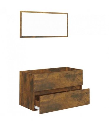 vidaXL 2 Piece Bathroom Furniture Set Smoked Oak Engineered Wood — V0672024718