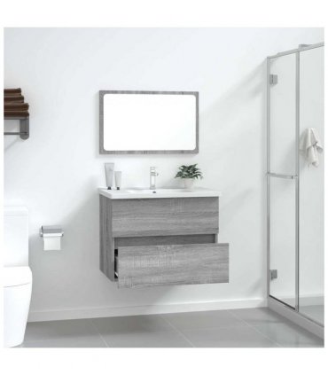 vidaXL 2 Piece Bathroom Furniture Set Grey Sonoma Engineered Wood — V0672024732
