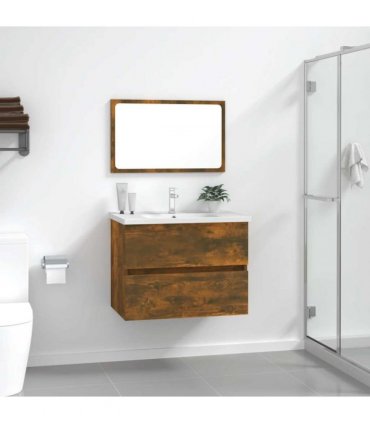 vidaXL 2 Piece Bathroom Furniture Set Smoked Oak Engineered Wood — V0672024733