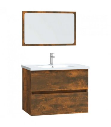 vidaXL 2 Piece Bathroom Furniture Set Smoked Oak Engineered Wood — V0672024733