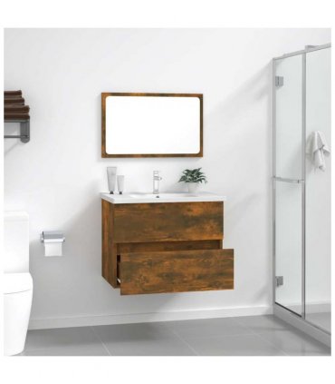 vidaXL 2 Piece Bathroom Furniture Set Smoked Oak Engineered Wood — V0672024733