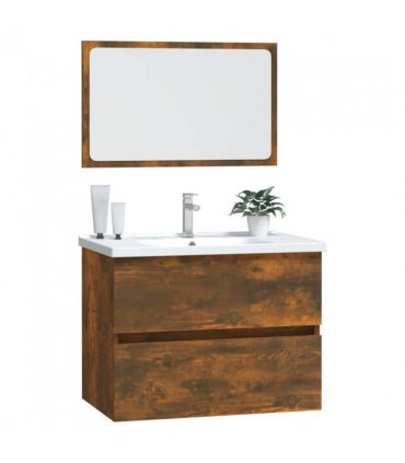 vidaXL 2 Piece Bathroom Furniture Set Smoked Oak Engineered Wood — V0672024733