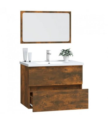 vidaXL 2 Piece Bathroom Furniture Set Smoked Oak Engineered Wood — V0672024733