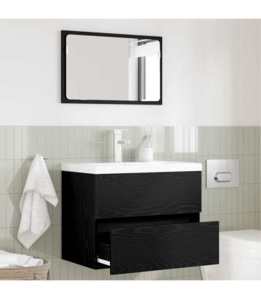 vidaXL Bathroom Furniture Set with Drawer Wall-mounted 2 pcs Black Oak