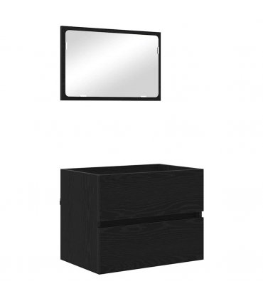 vidaXL Bathroom Furniture Set with Drawer Wall-mounted 2 pcs Black Oak