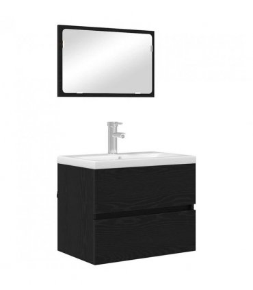 vidaXL Bathroom Furniture Set with Drawer Wall-mounted 2 pcs Black Oak
