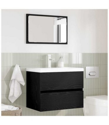 vidaXL Bathroom Furniture Set with Drawer Wall-mounted 2 pcs Black Oak