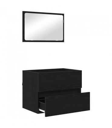 vidaXL Bathroom Furniture Set with Drawer Wall-mounted 2 pcs Black Oak