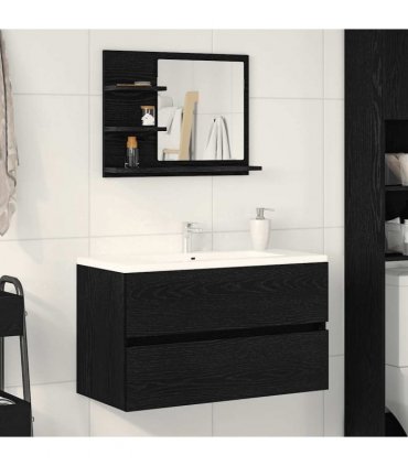 vidaXL Bathroom Mirror Black Oak 60x10.5x45 cm Engineered Wood