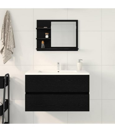 vidaXL Bathroom Mirror Black Oak 60x10.5x45 cm Engineered Wood