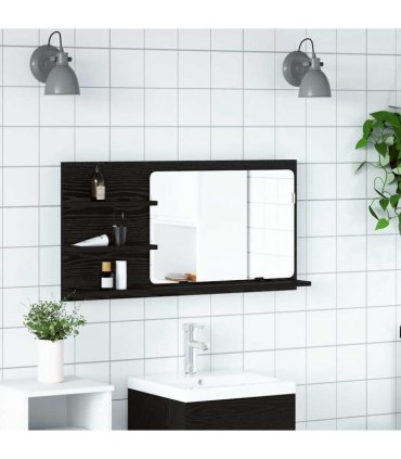 vidaXL Bathroom Mirror Cabinet Black Oak 90x11x45 cm Engineered Wood