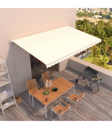vidaXL Manual Retractable Awning 500x300 cm Cream — Size: 500 x 300 cm, Model: with white frame