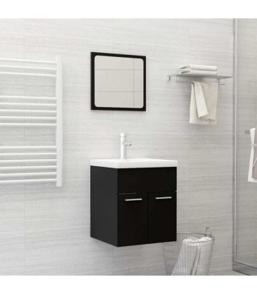 vidaXL 2 Piece Bathroom Furniture Set Black Engineered Wood — V0672024904