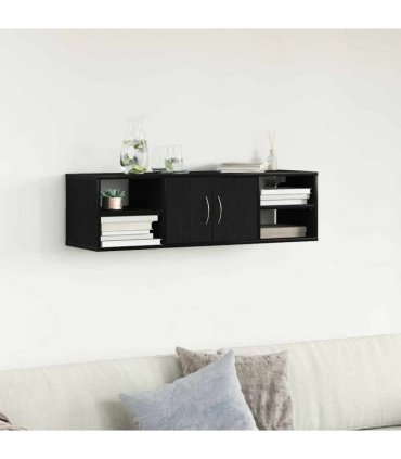vidaXL Wall Shelf with Door Black Oak 102 x 30 x 29 cm Engineered Wood