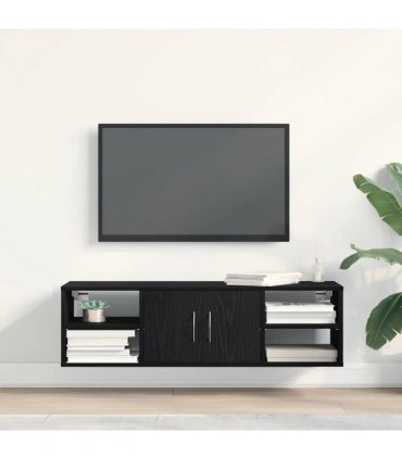 vidaXL Wall Shelf with Door Black Oak 102 x 30 x 29 cm Engineered Wood