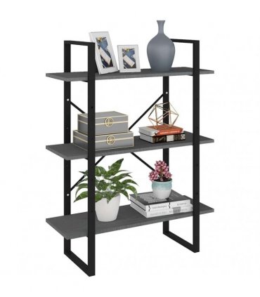 vidaXL 3-Tier Book Cabinet Grey 80x30x105 cm Solid Pine Wood