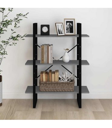 vidaXL 3-Tier Book Cabinet Grey 80x30x105 cm Solid Pine Wood