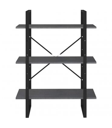 vidaXL 3-Tier Book Cabinet Grey 80x30x105 cm Solid Pine Wood