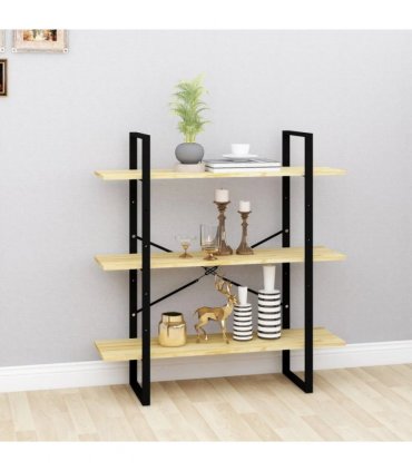 vidaXL 3-Tier Book Cabinet 100x30x105 cm Solid Pine Wood — Colour: natural