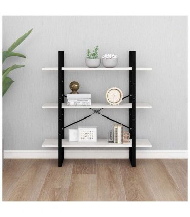 vidaXL 3-Tier Book Cabinet White 100x30x105 cm Solid Pine Wood