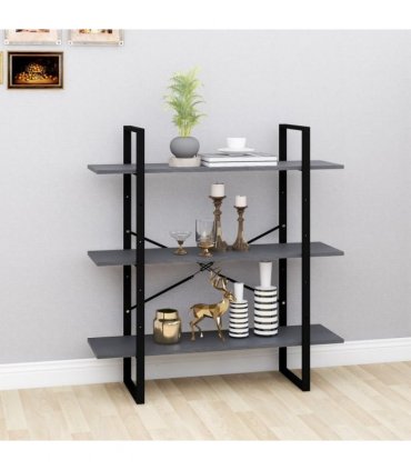 vidaXL 3-Tier Book Cabinet Grey 100x30x105 cm Solid Pine Wood