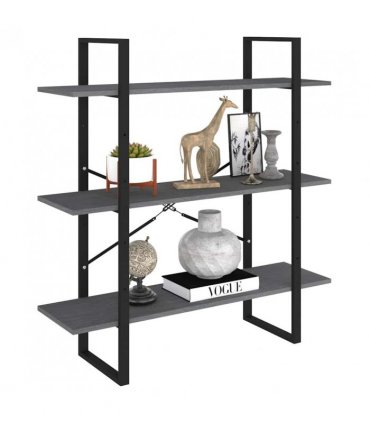 vidaXL 3-Tier Book Cabinet Grey 100x30x105 cm Solid Pine Wood