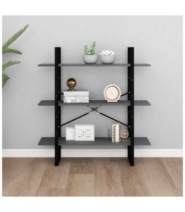 vidaXL 3-Tier Book Cabinet Grey 100x30x105 cm Solid Pine Wood