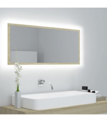 vidaXL LED Bathroom Mirror Sonoma Oak 100x8.5x37 cm Acrylic