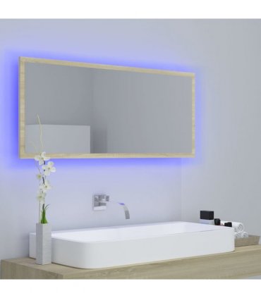 vidaXL LED Bathroom Mirror Sonoma Oak 100x8.5x37 cm Acrylic