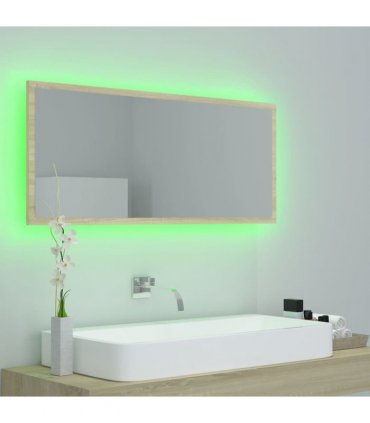 vidaXL LED Bathroom Mirror Sonoma Oak 100x8.5x37 cm Acrylic