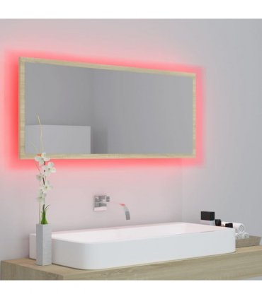 vidaXL LED Bathroom Mirror Sonoma Oak 100x8.5x37 cm Acrylic